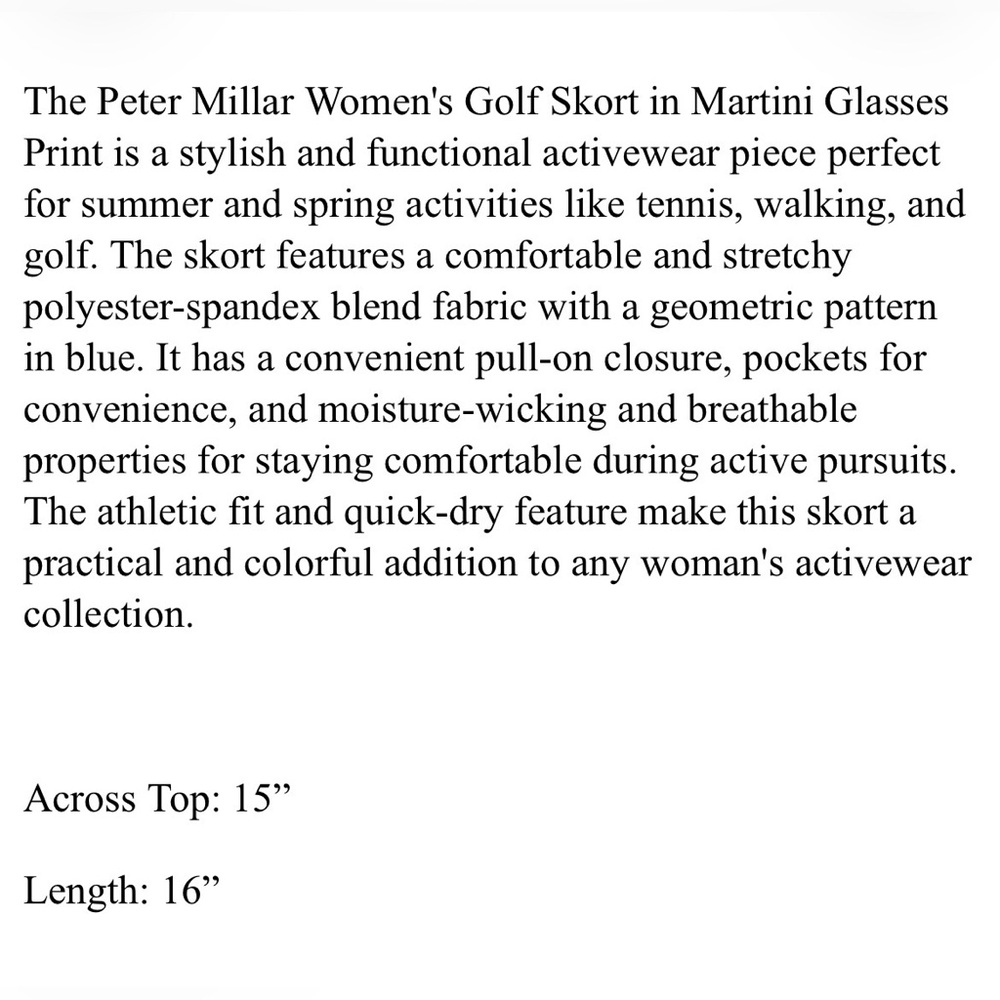 Peter Millar Womens Golf Skort Martini Glasses Print Large Blue Polyester - Picture 6 of 6